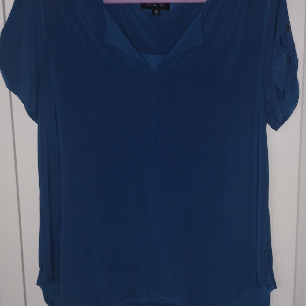 AUW Teal V-Neck Blouse